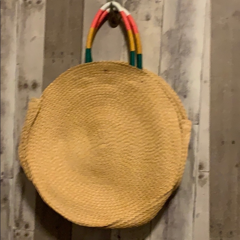 Circle Pink & White Straw Beach Vacay Tote - Picture 5 of 6